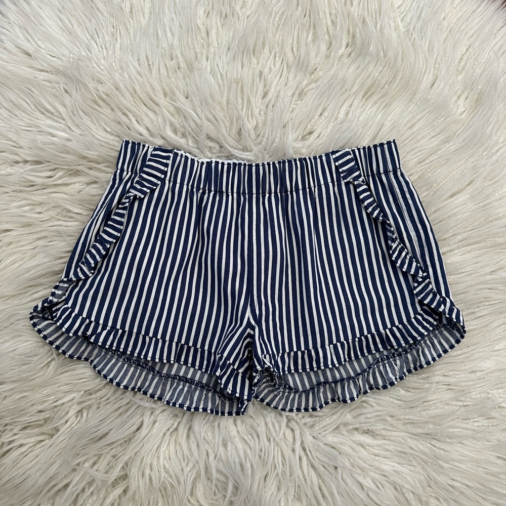 Crewcuts Navy Striped Pull on ruffle detail cotton Shorts girls 14 NWT